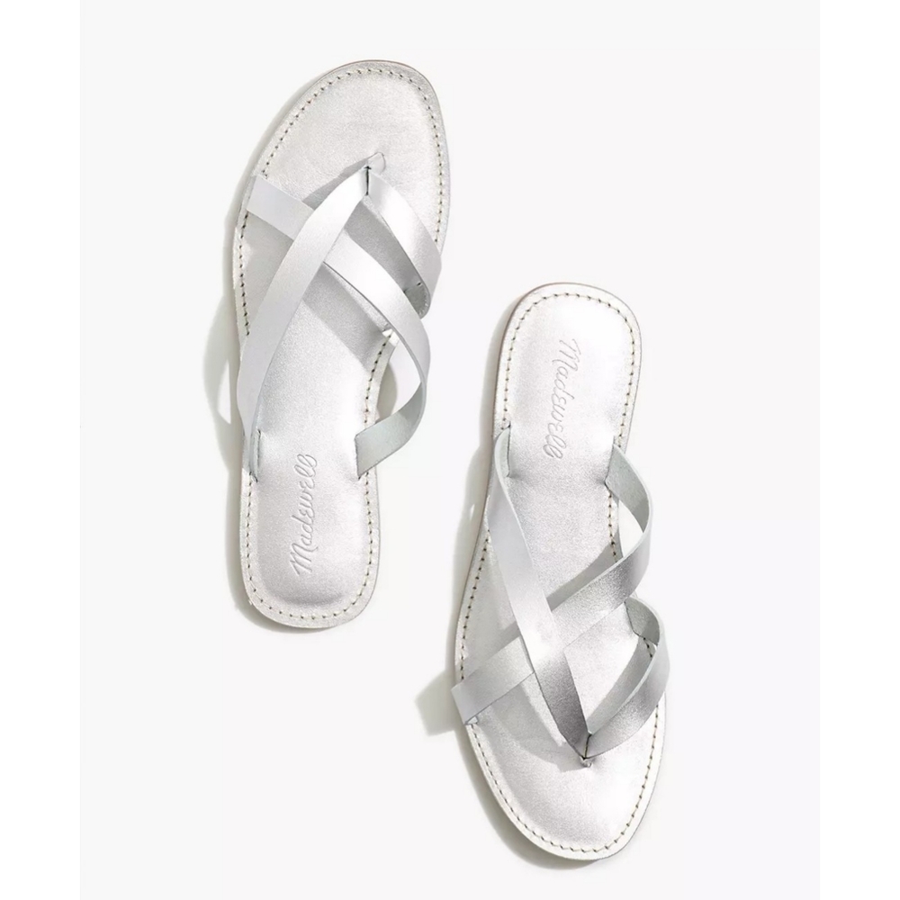 Madewell | The Boardwalk Thong Sandal in Metallic Silver Leather Size 7 - MC720